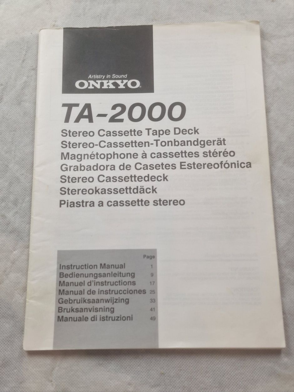 Instrukcja obsługi magnetofon Onkyo TA-2000