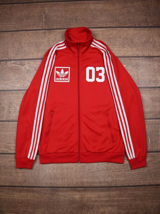 Adidas 3Stripes czerwona rozpinana bluza bez kaptura z białymi paskami