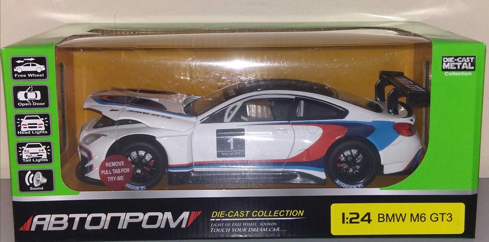 Распродажа BMW M6 GT3 модель 1:24 Автопром. Металл, звук свет