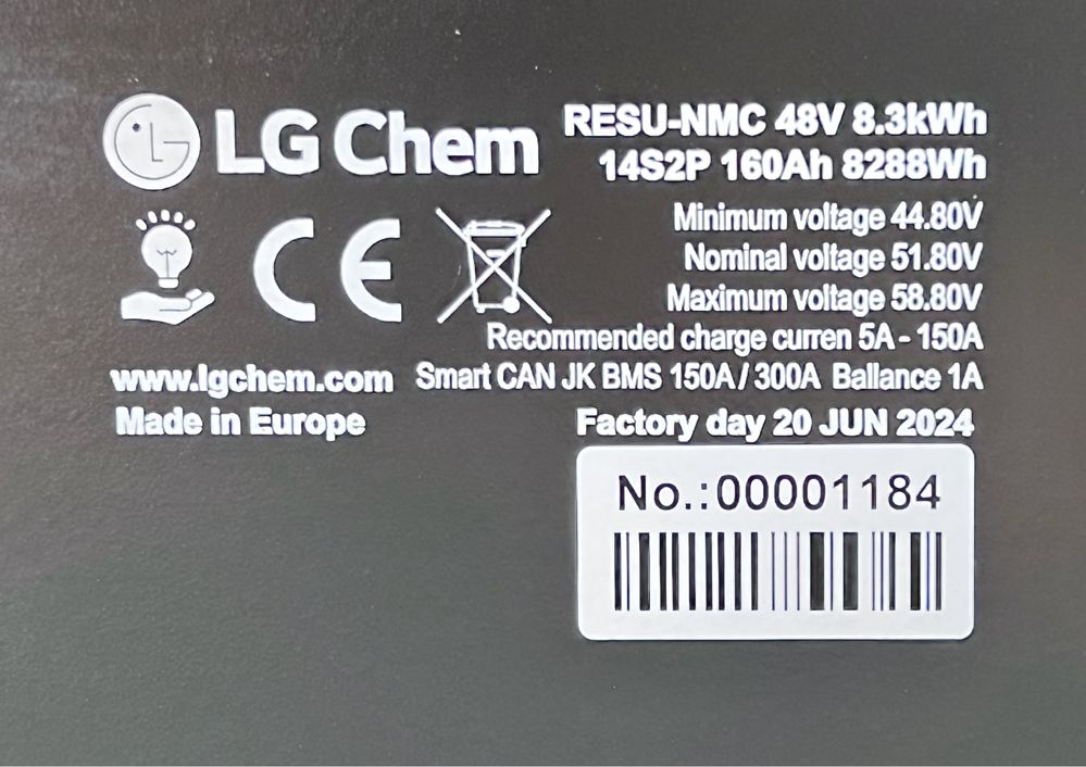 Акумулятор LG Chem 14S2P 160Ah 8.3kWh BMS CAN Smart для 48V інвертора