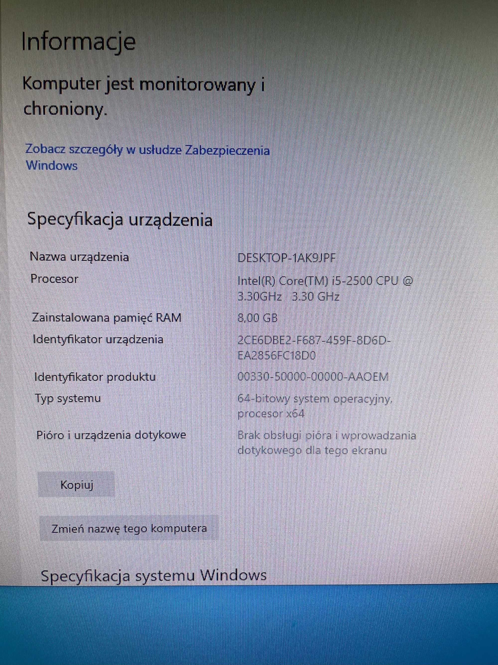 Komputer stacjonarny Intel Core i5-2500 | GTX 1050 ti | 8GB RAM