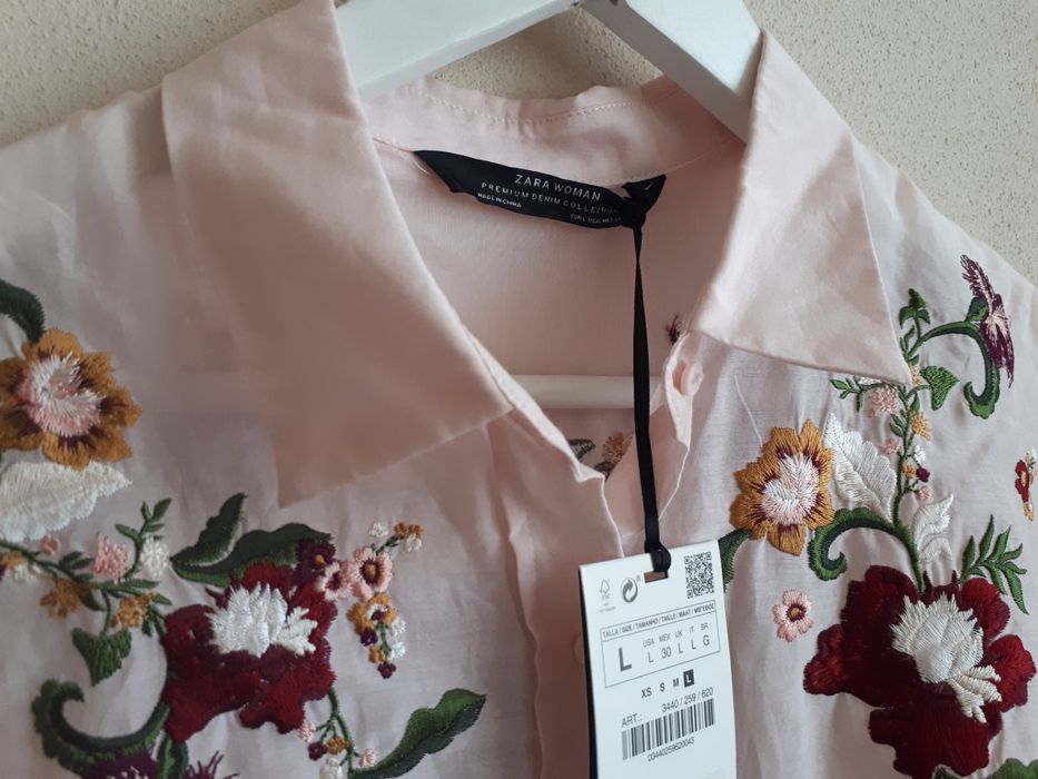 Zara Koszula Bluzka jedwab kwiaty haft haftowana L nowa piekna