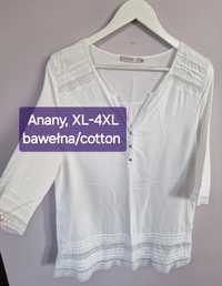 Biała tunika, bluzka na lato z koronką, Anany XL-4XL
