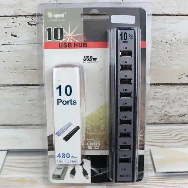 Разветвитель переходник на 10 портов USB HUB 10 Ports 220В Черный