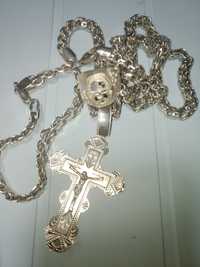 Серебряная цепь с крестом и браслетом