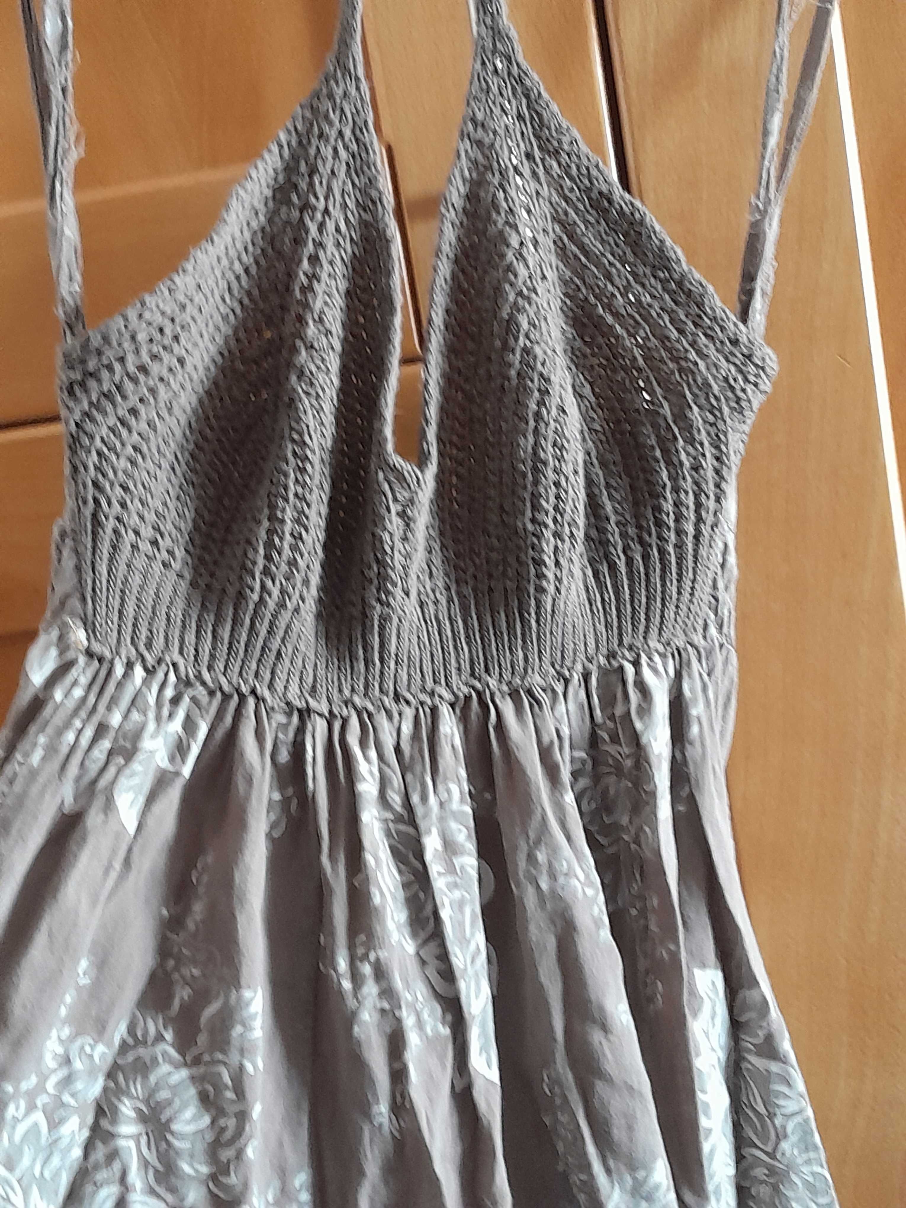 Vestido combinado croché e algodão, M