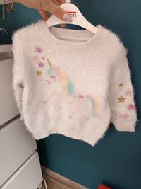 Puszysty sweterek dla dziewczynki jednorożec 92