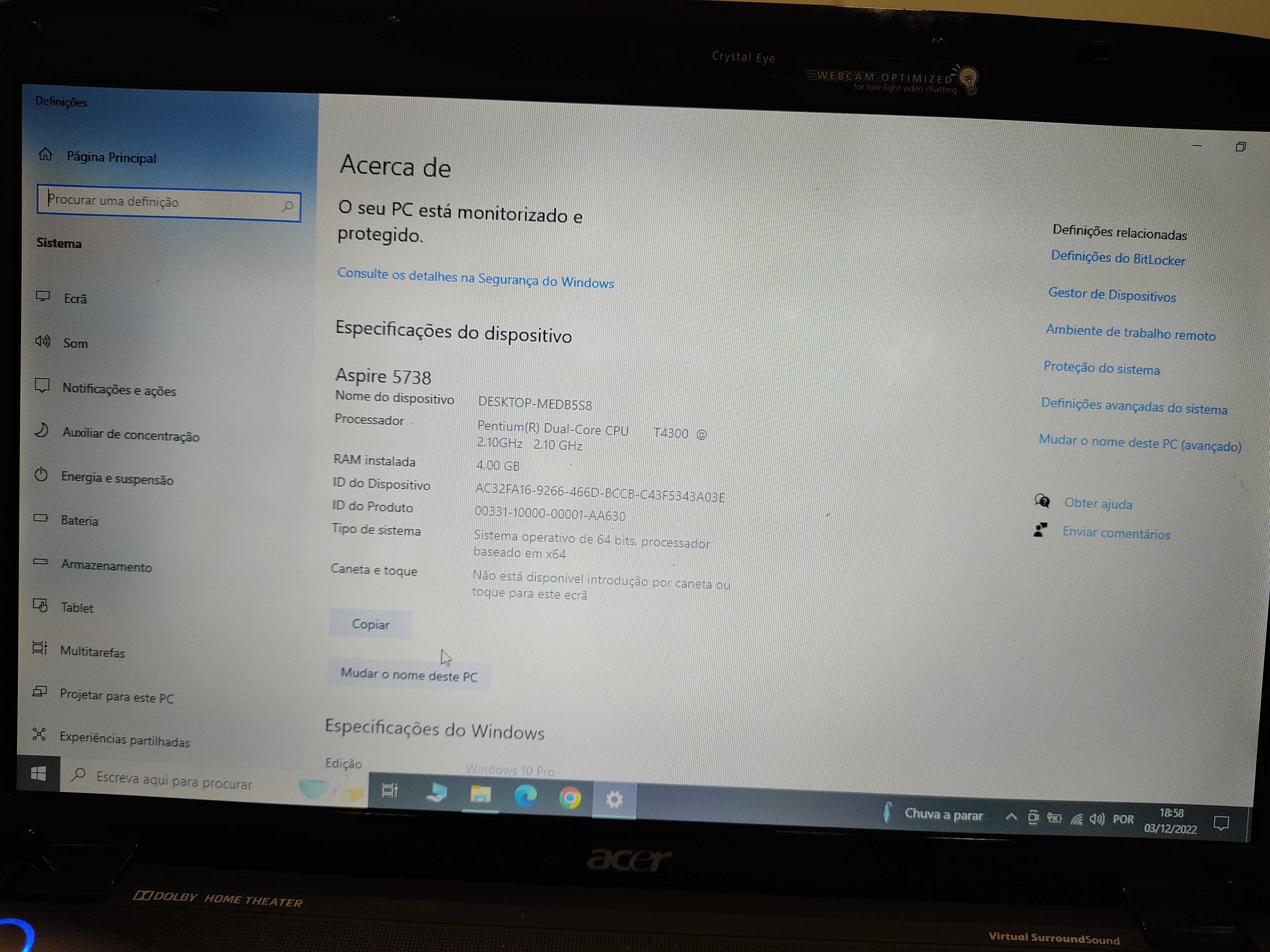 Portatil Acer 5738 ZG