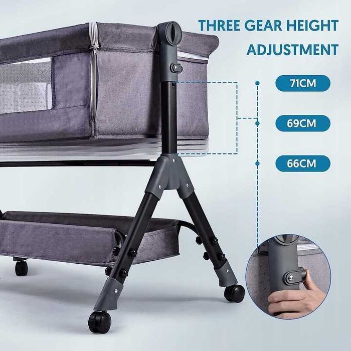 Łóżeczko dostawne mobilne z przewijakiem składane regul. 3 poz kółka