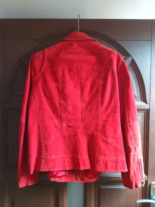 Damska ramoneska czerwona skóra naturalna nubuk zamsz xxl