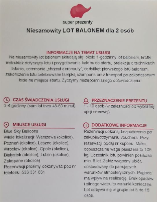 Voucher Lot Balonem dla 2 osób