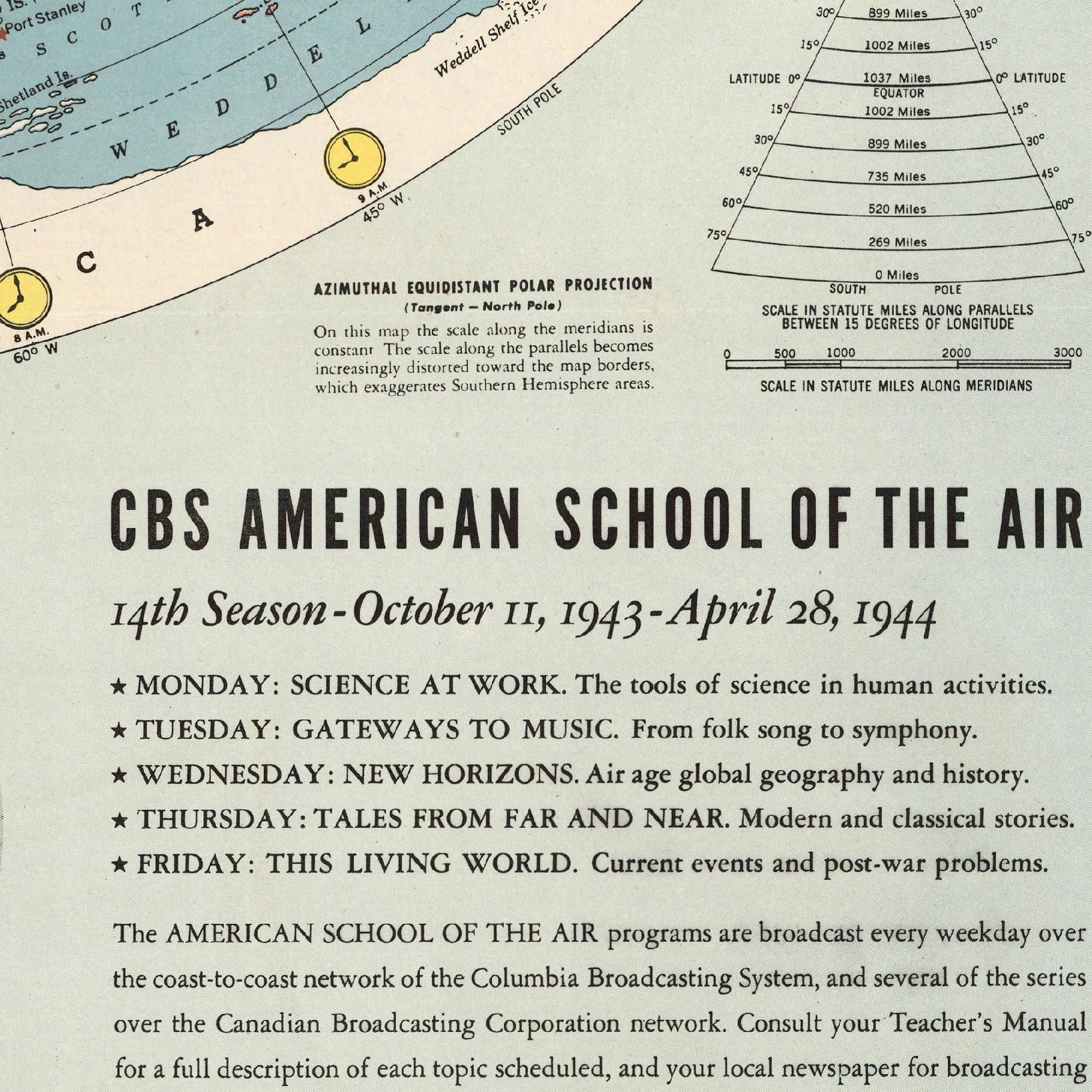 Mapa CBS American School of the Air - płaska ziemia - 140x100cm