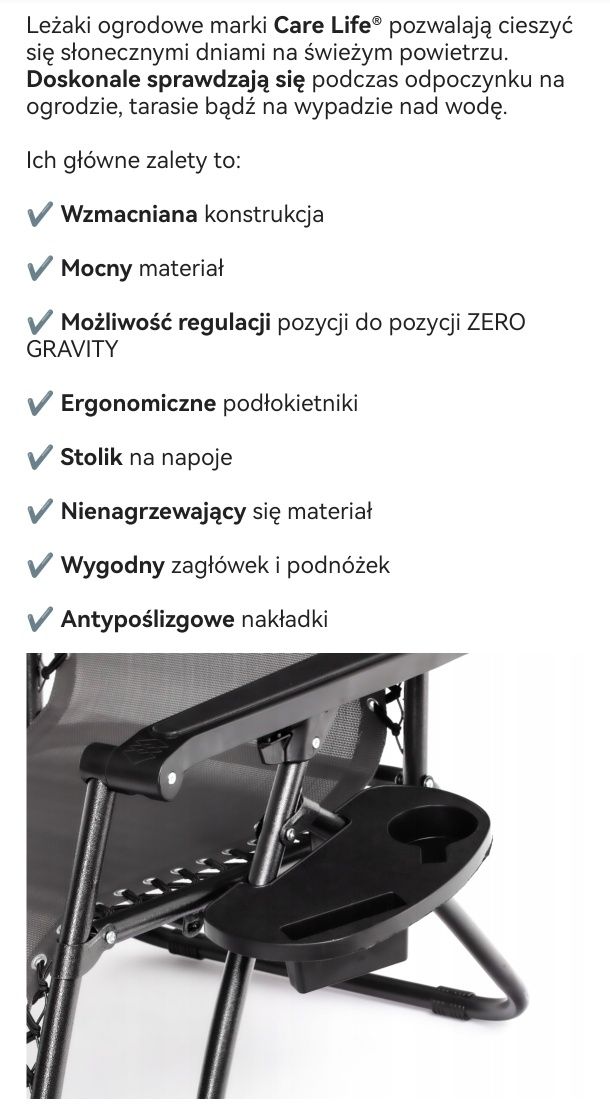 Leżak Care Life Metal szary, idealny do ogrodu