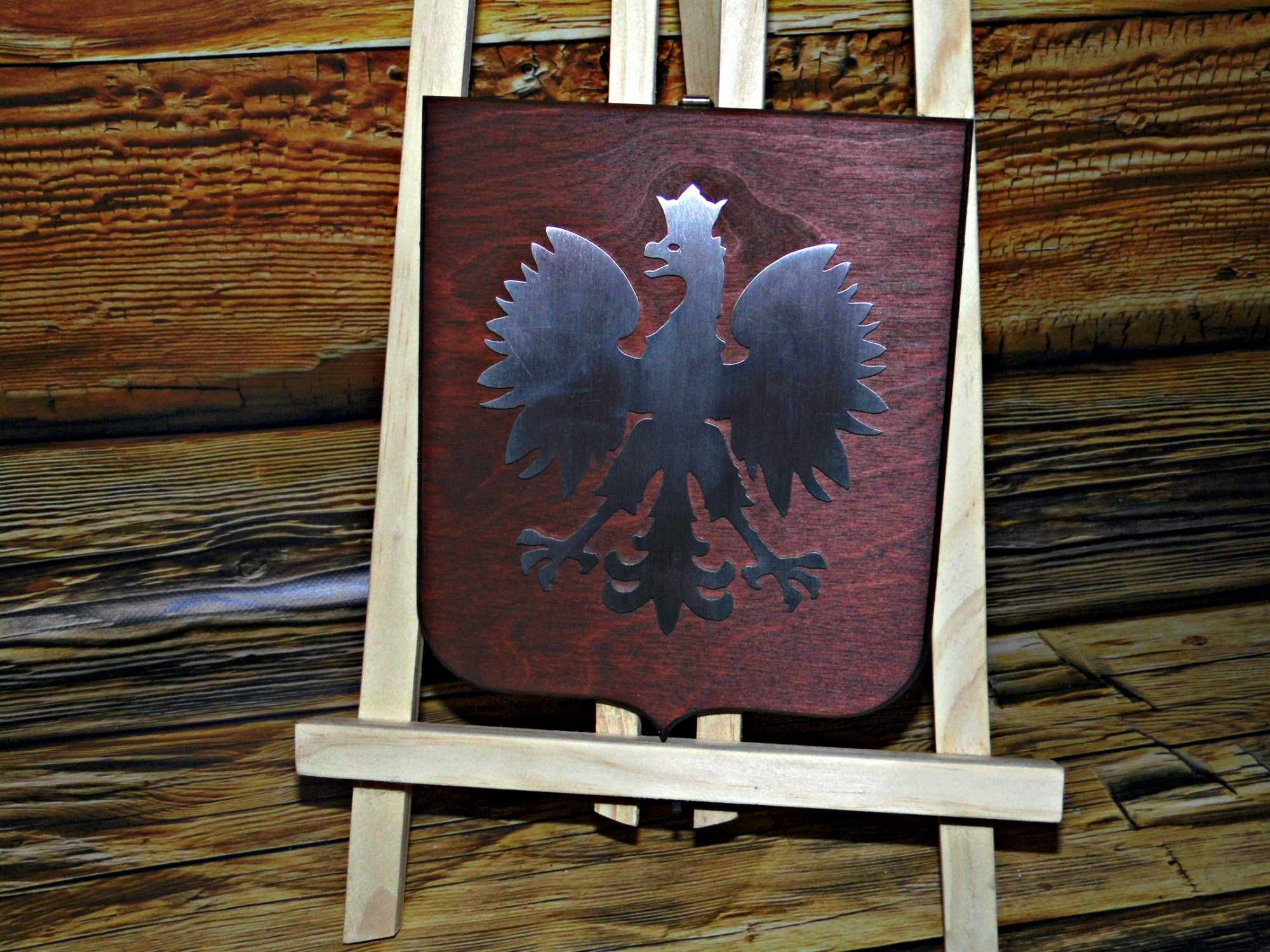 Orzeł Godło Polski metal na drewnie