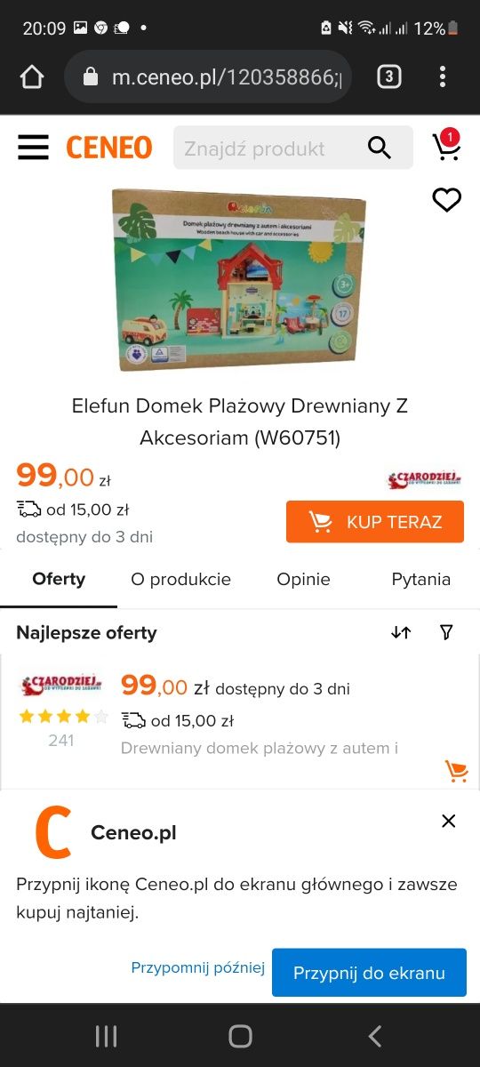 Domek plazowy drewniany z autem i akcesoriami