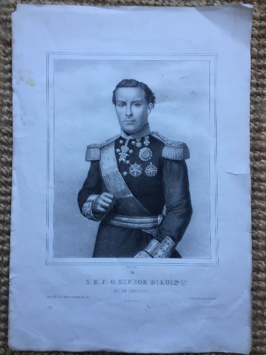 Retrato do Rei D. Luís I - Litografia Preto e Branco