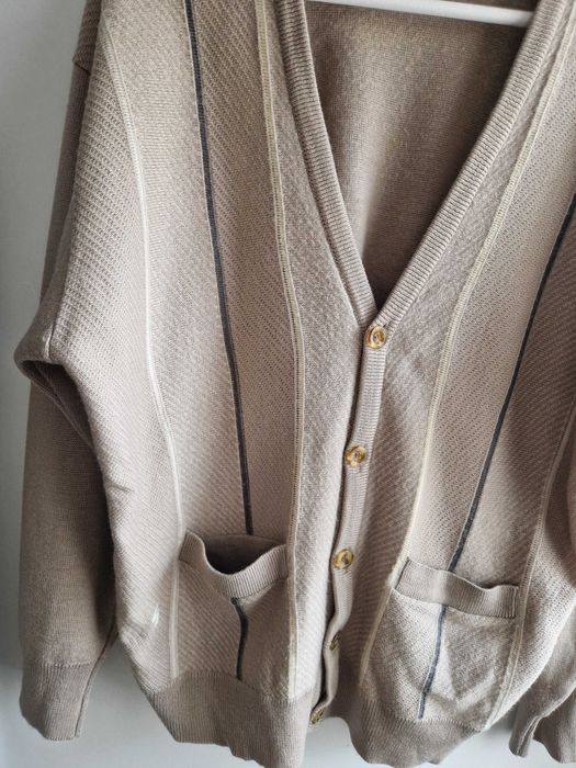 Beżowy sweter męski Gabicci z wełną XL vintage casualowy ciepły