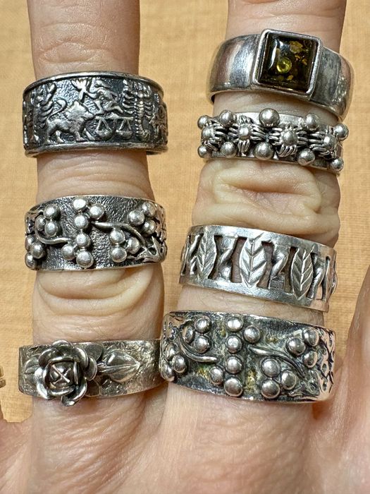 ORNO Stare srebro z Prl pierscionek obrączka warmet rytosztuka vintage