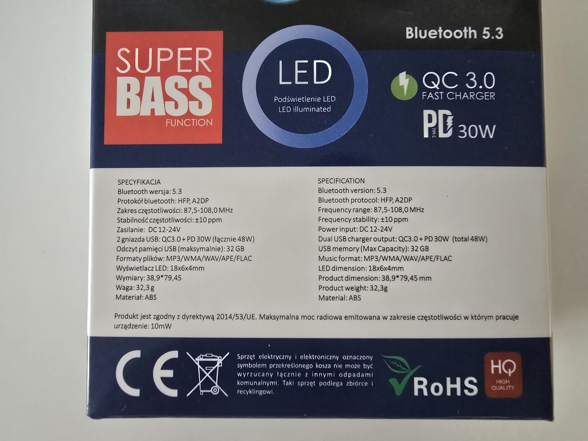 Nowy Zestaw Głośnomówiący Bluetooth Transmiter FM USB SzybkieŁadowanie