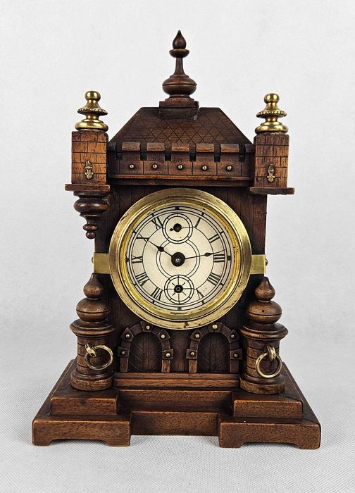 Stary oryginalny zegar kapliczka miniaturka Junghans budzik - Antyk