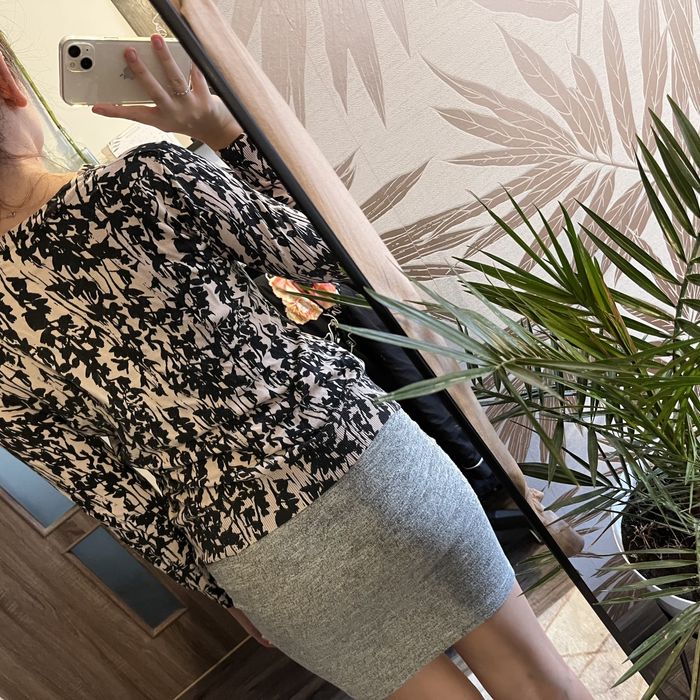 Sweterek narzutka kardigram brudny róż czarny wzorek H&M wzorzasty