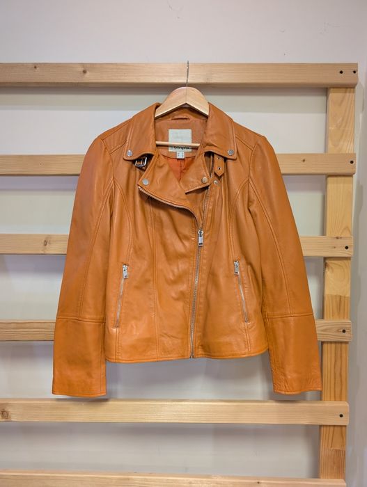 44 kurtka ramoneska skóra naturalna pomarańczowa skóra jagnięca