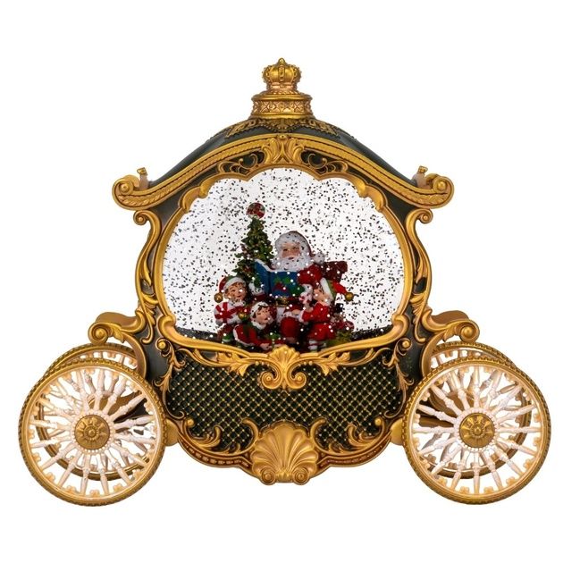 Новорічний ліхтар музична снігова куля Санта в кареті 26х23х11 см
