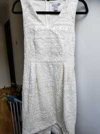 Biała kremowa elegancka sukienka koronkowa S H&M 36