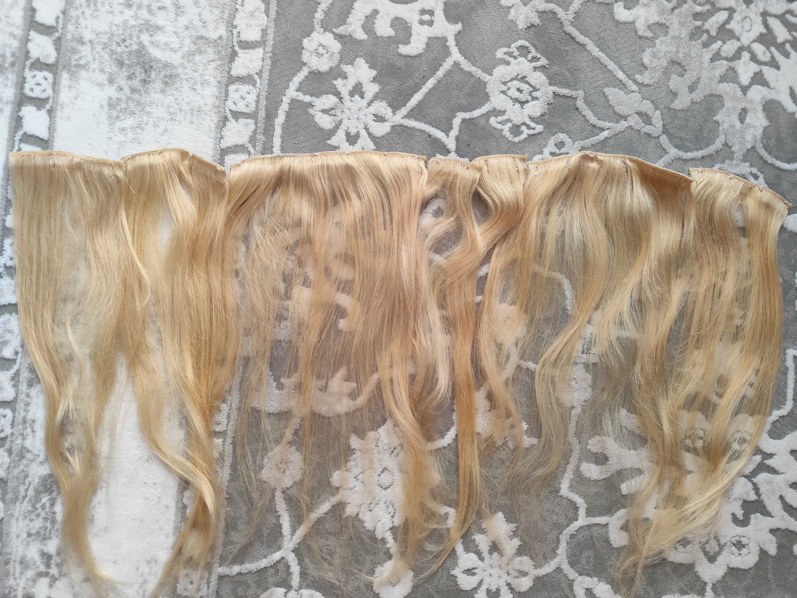 Włosy naturalne doczepiane jasny blond na spinkach 95 g 45 cm zestaw
