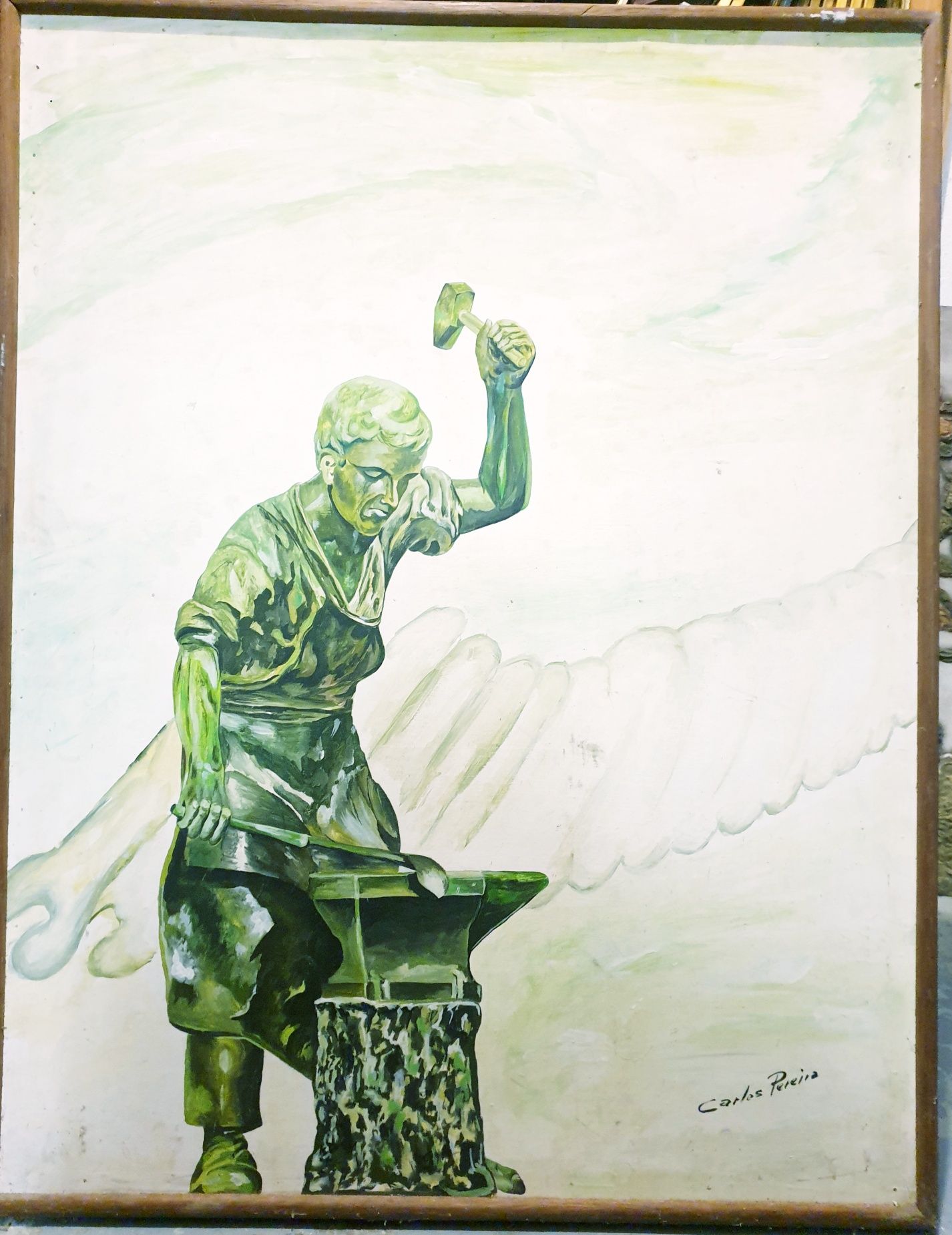 Carlos Pereira: Ferreiro - grande pintura em guache sobre platex