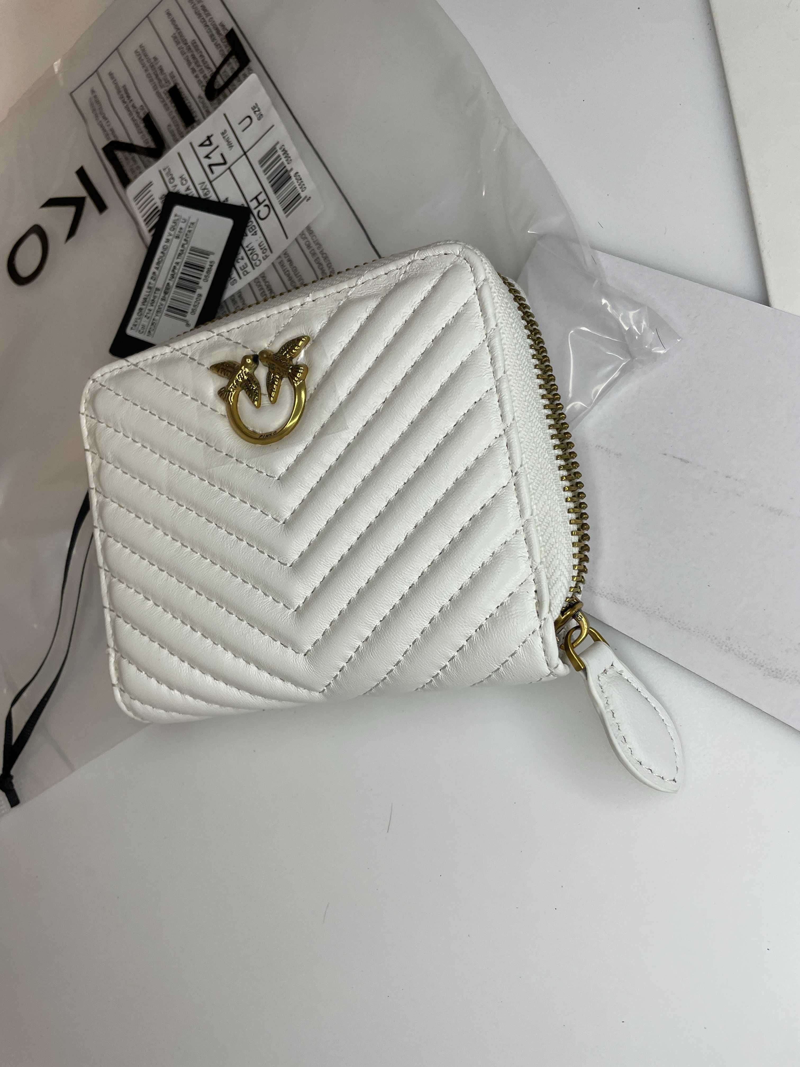 portfel pinko taylor wallet zip around m v quilt biały