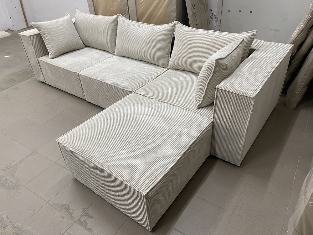 Narożnik sofa kanapa modułowa w tkaninie sztruks Poso jasny beż