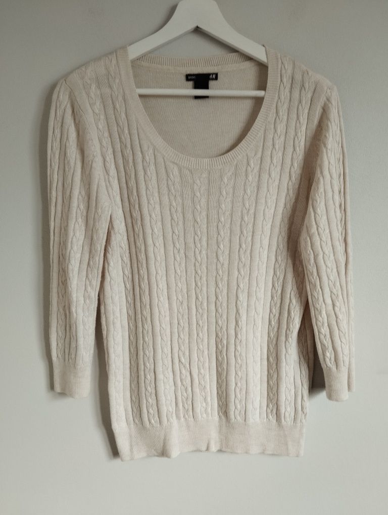 Bluzka dzianinowa, cienki sweter basic, warkocze r. S 36 H&M