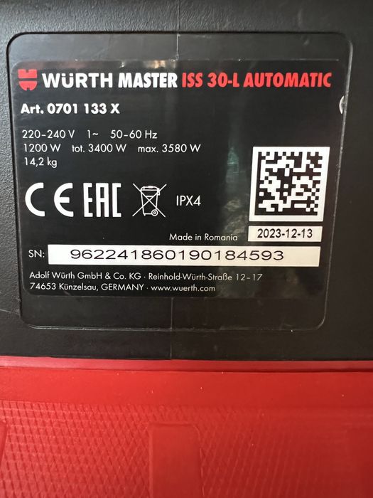 Будівельний пилосос Würth Master ISS 30-L Automatic