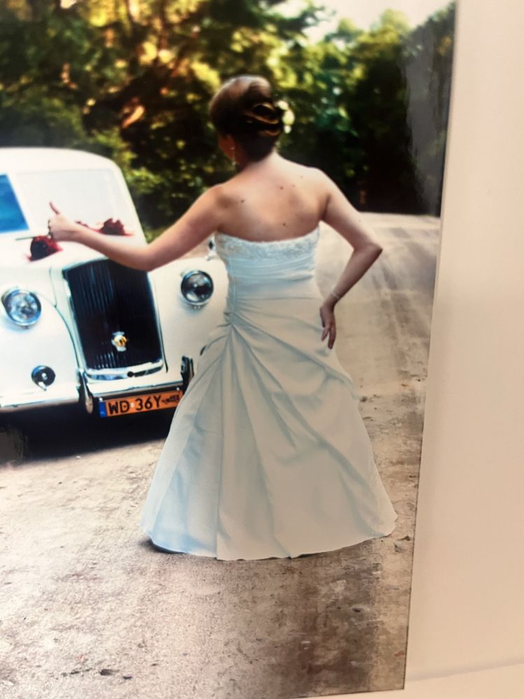 Piękna suknia ślubna biel ecru Emmi Mariage L 175 cm z bolerkiem