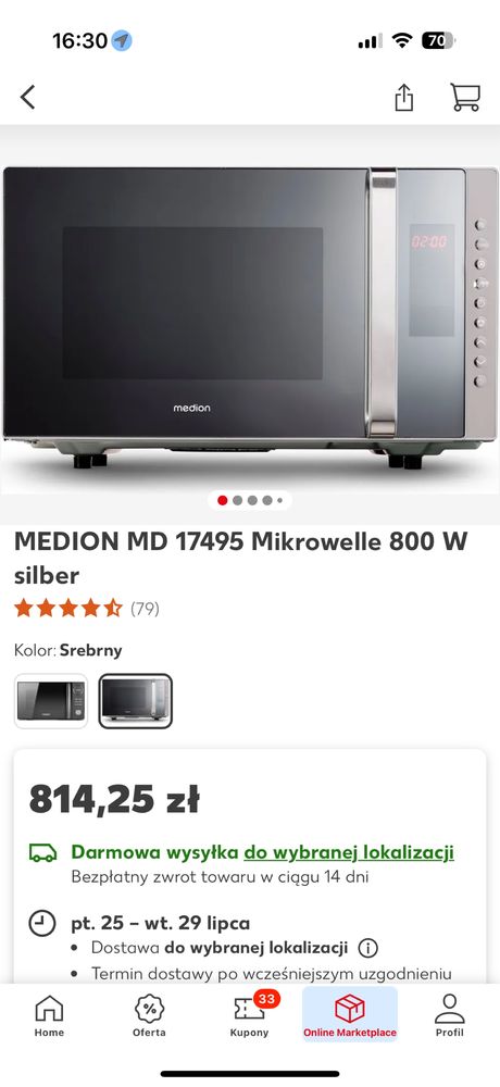 Mikrofalòwka 800 W 23 l timer odmrazacz