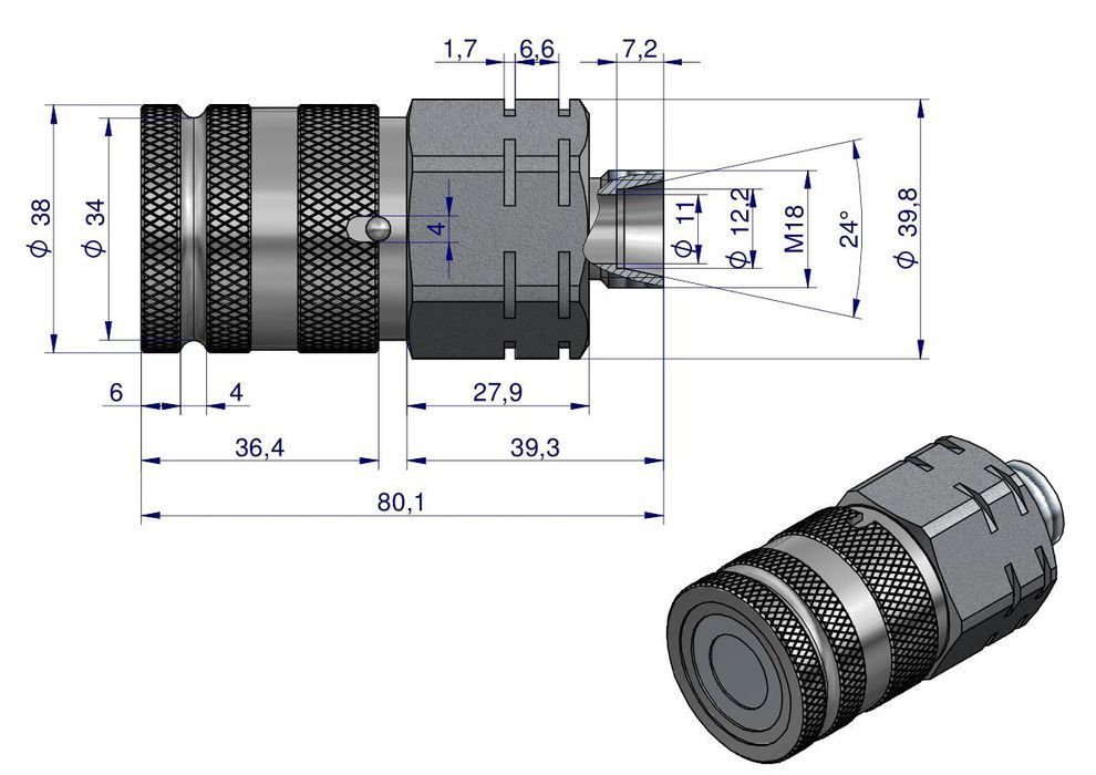 Szybkozłącze hydrauliczne suchoodcinające gniazdo M18x1.5 12L gwint