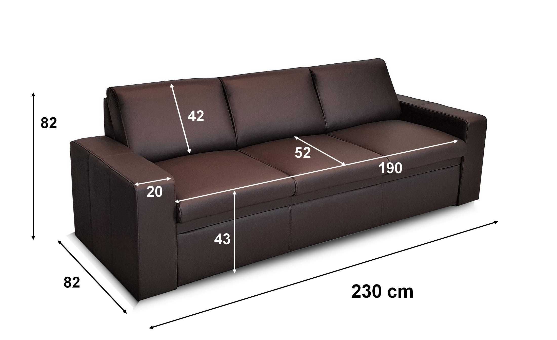 Sofa skórzana 230 + ława, kanapa ze skóry z funkcją spania, SKÓRA nat.