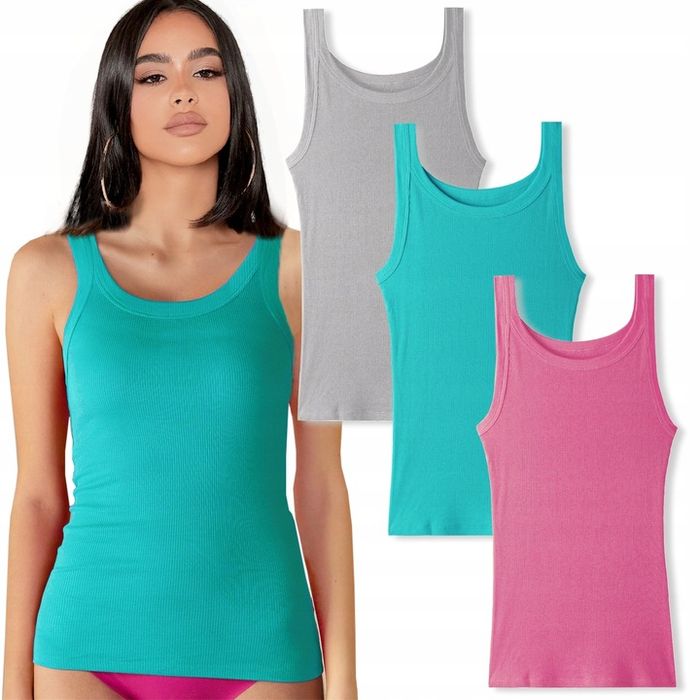 3x Top Bluzka Koszulka Elastyczna Prążkowana #l/xl