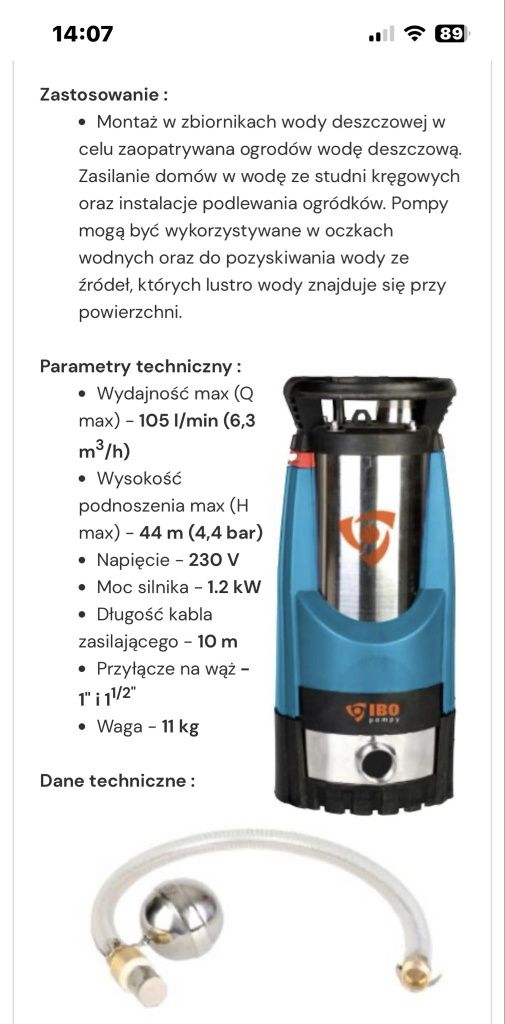 Pompa zatapialna ,deszczówka,IBO,nowa!