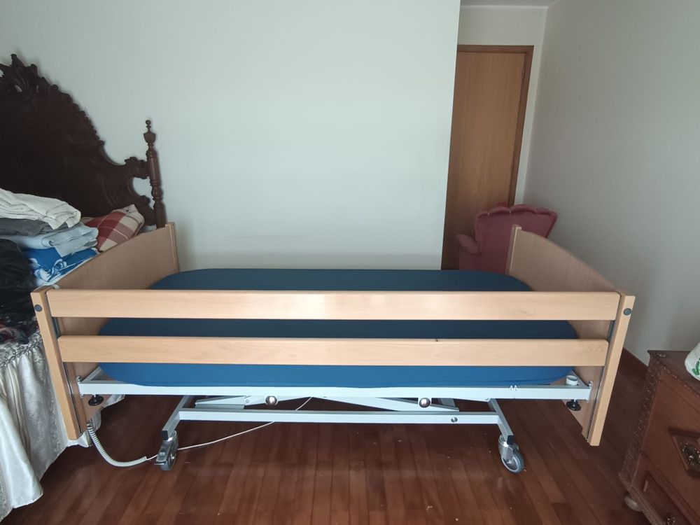 cama articulada com carro elevador estrado eletrico+colchão viscoflex