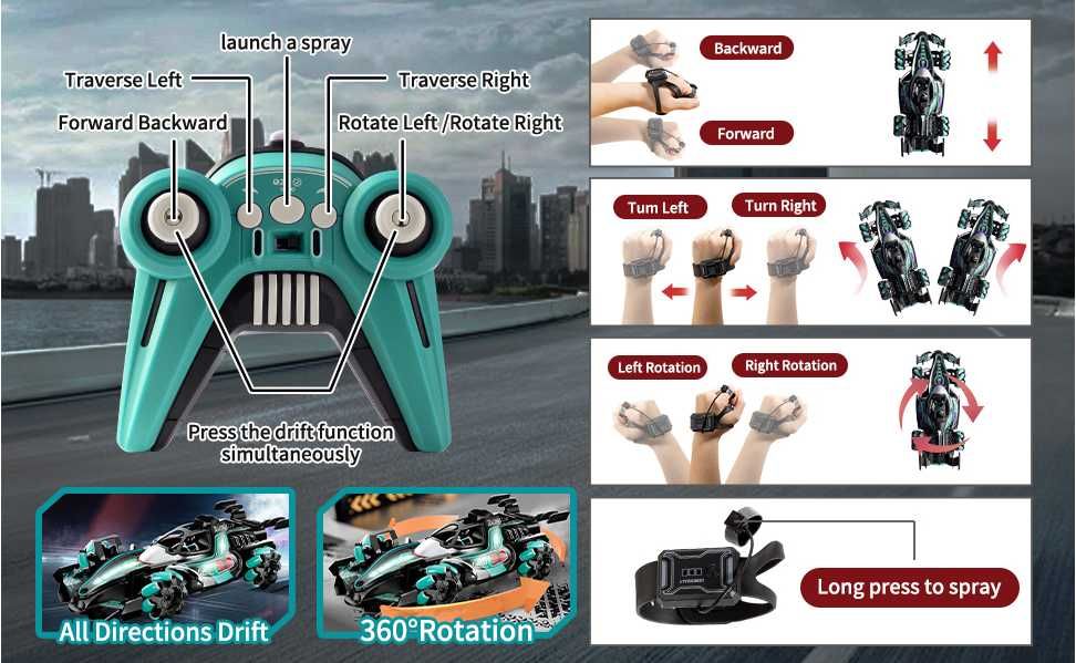 ТОП 25! Гоночна дріфт машинка 4х4 радіокерована,датчікЖестівСпецефекти