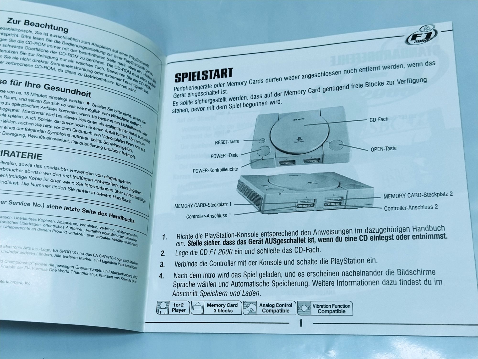 Ps1 psx one PlayStation INSTRUKCJA F1 2000 niemiecka