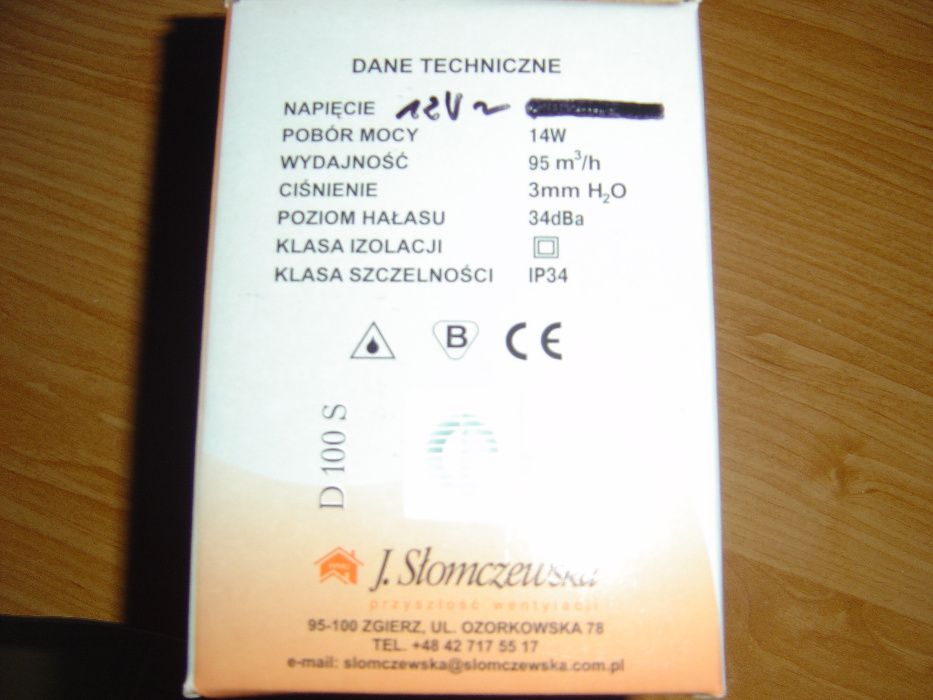 wentylator do lazienki 12 V d 100 S srebrny nowy