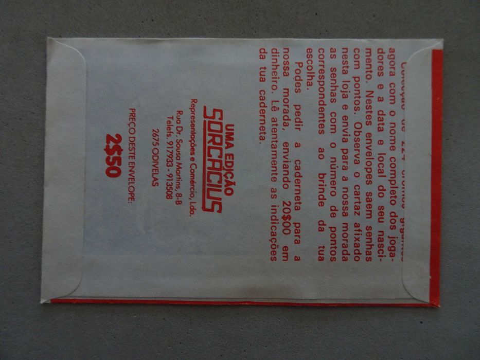 Carteira cromos fechada Futebol Equipa 80/81 editora Sorcácius