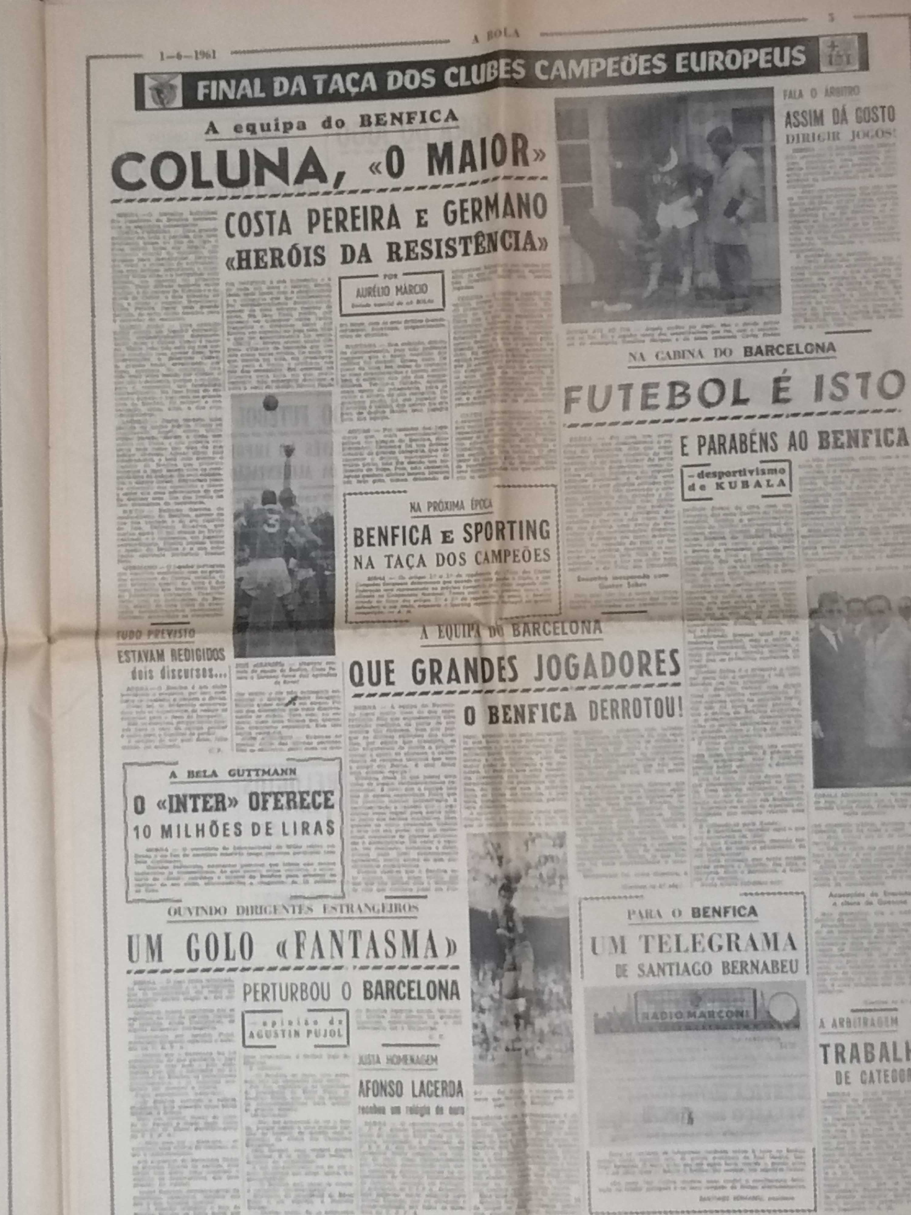 Histórico! BENFICA Campeão da Europa 1960/1961  Jornal A Bola COMPLETO