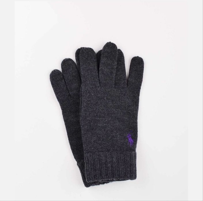 Чоловічі сірі рукавички з мериносової вовни polo ralph lauren