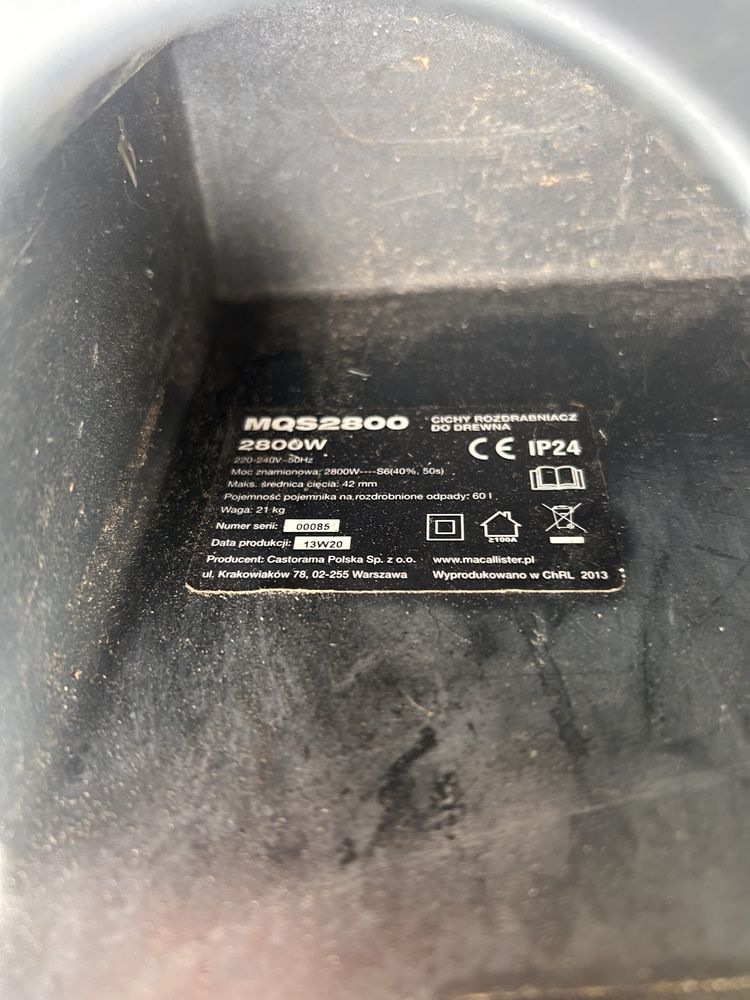 Cichy rozdrabniacz do drewna Mac allister 2800W