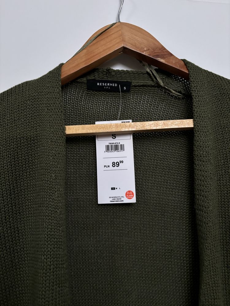 R S/M kardigan reserved zielony khaki boho hippie