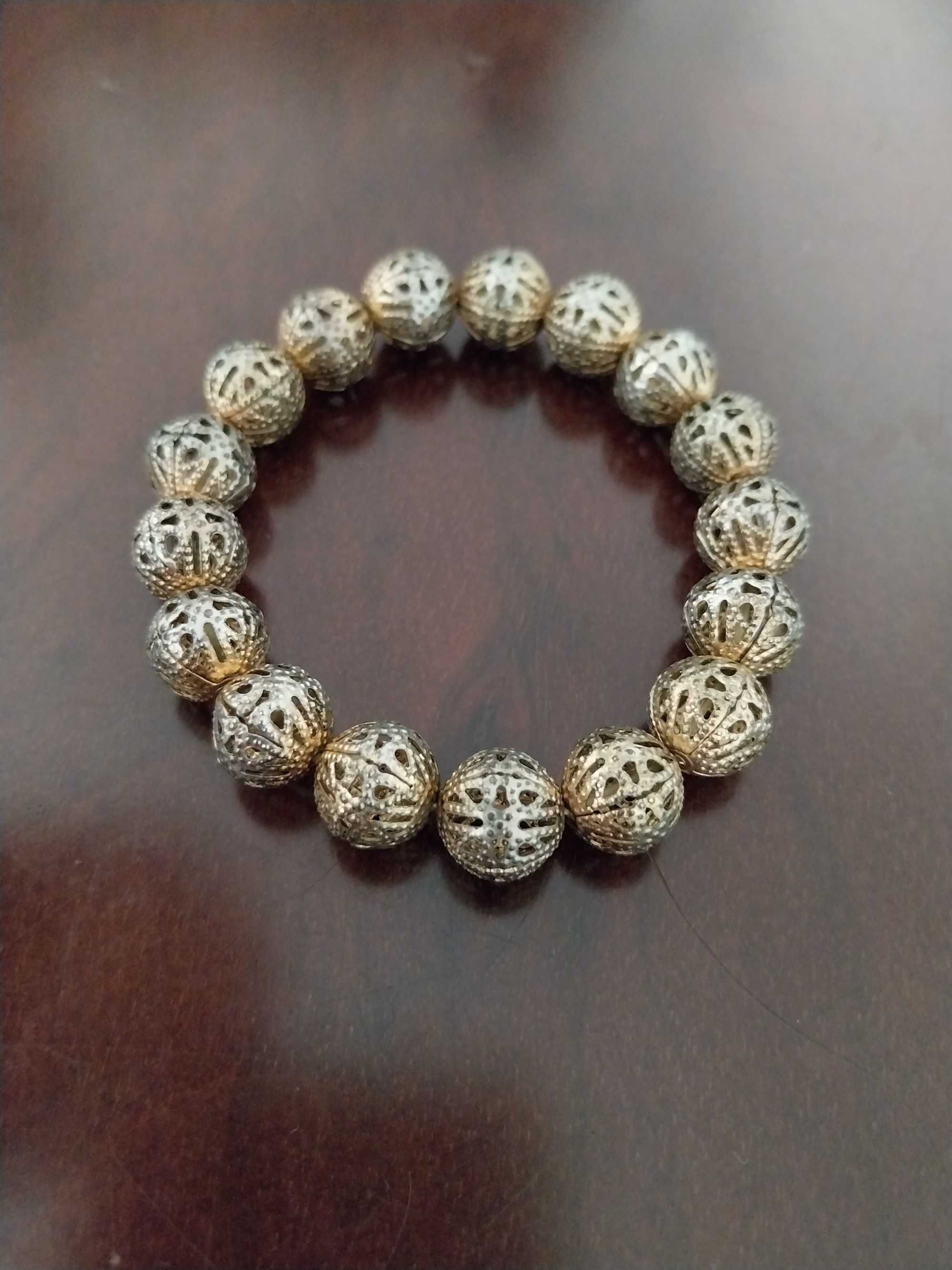Pulseira folheada e elástica, dourado e prateado